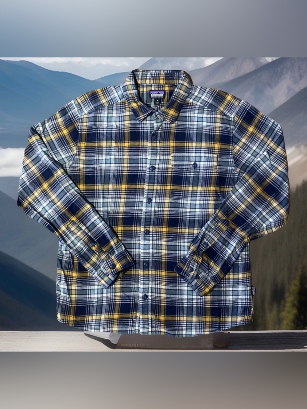 Patagonia Fjord Shirt Mens Medium Blue Lightweight Flannel Plaid Hiking Outdoor